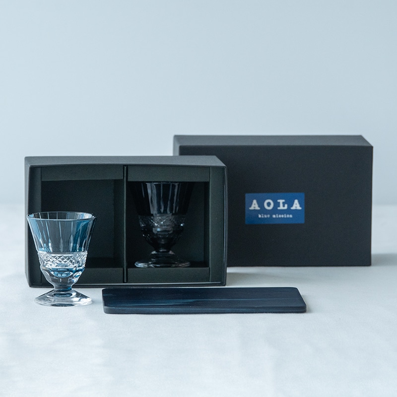 藍染杉コースター＆切子グラスセット 高台 | Lacycle mall