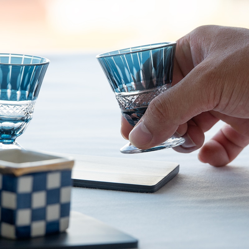 藍染杉コースター＆切子グラスセット 高台 | Lacycle mall