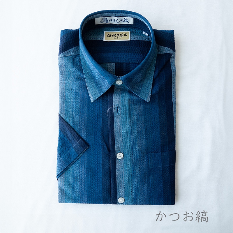 阿波しじら織　メンズ半袖シャツ　M/L