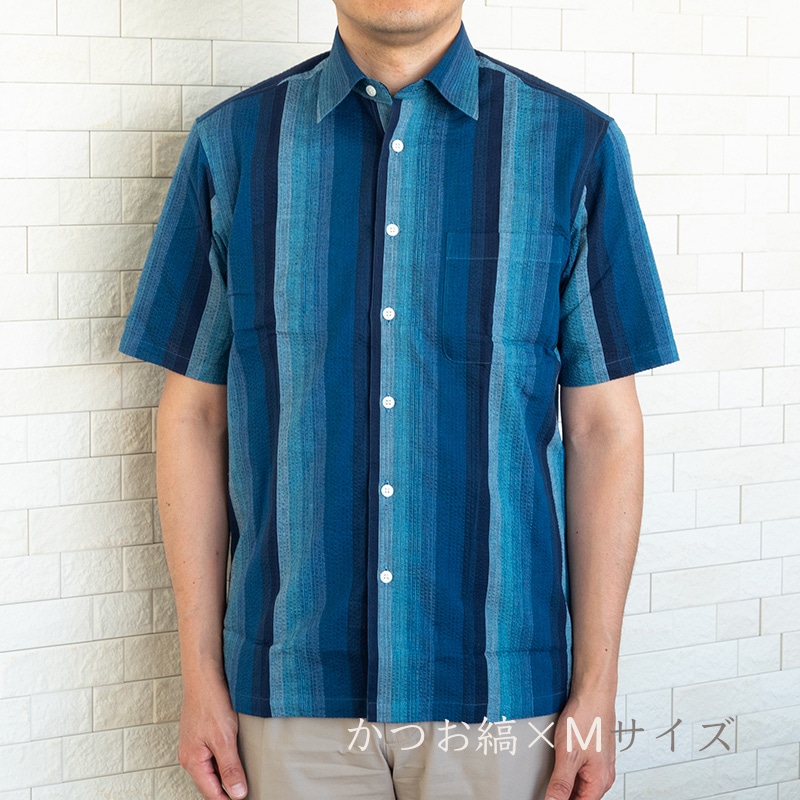 阿波しじら織　メンズ半袖シャツ　M/L